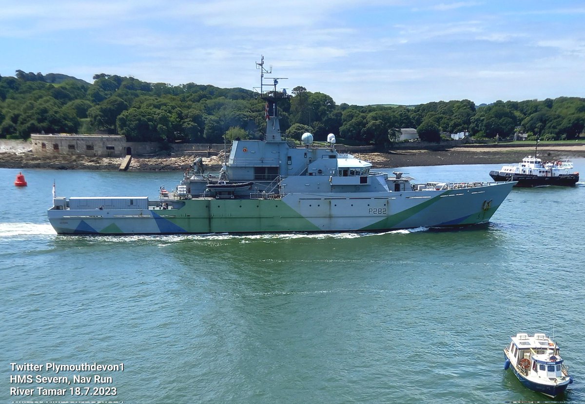 PlymouthDevon1's tweet photo. 🇬🇧 HMS Severn (P282) sailing to and from Devonport Plymouth this afternoon, doing the NavRun (navigation training). #Plymouth #Navy @hmssevern #NavRun #warship #HMSSevern #Warships #P282 #BritainsOceanCity #RoyalNavy #Devonport #RiverTamar https://t.co/TAmLG2NOpE