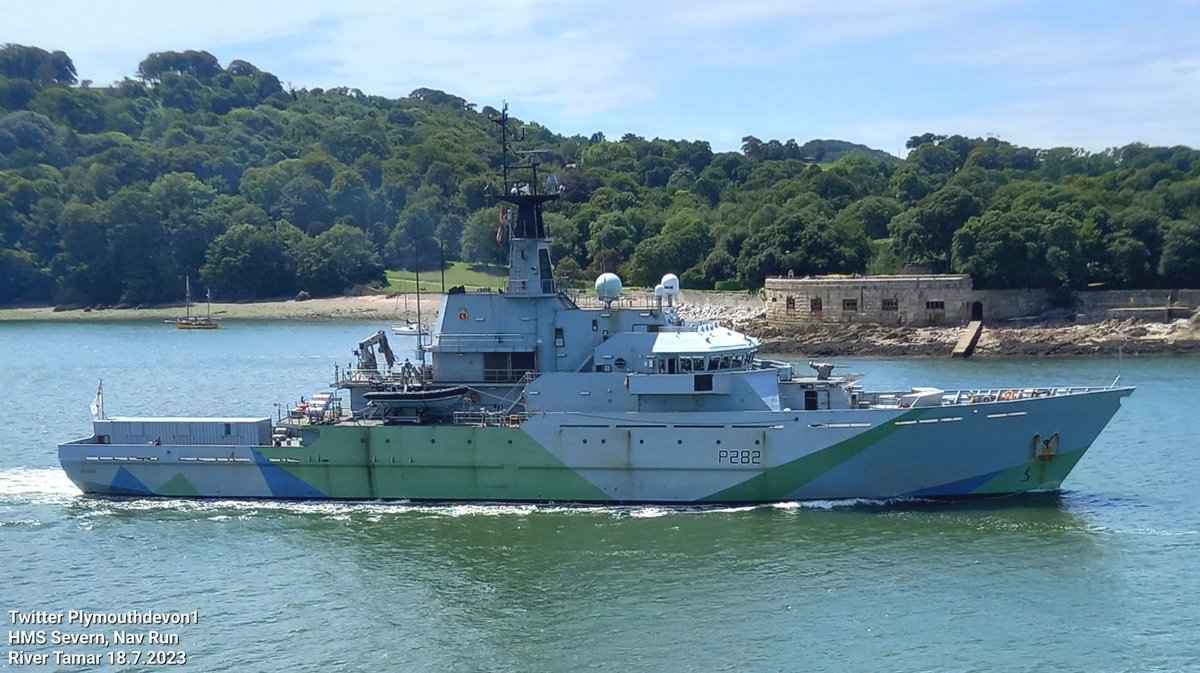 PlymouthDevon1's tweet photo. 🇬🇧 HMS Severn (P282) sailing to and from Devonport Plymouth this afternoon, doing the NavRun (navigation training). #Plymouth #Navy @hmssevern #NavRun #warship #HMSSevern #Warships #P282 #BritainsOceanCity #RoyalNavy #Devonport #RiverTamar https://t.co/TAmLG2NOpE