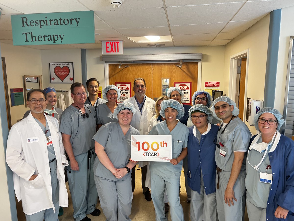 Congratulations to our vascular surgery team for performing its 100th Transcarotid Artery Revascularization Procedure (TCAR)! TCAR is a minimally invasive procedure to treat carotid artery disease and help prevent future strokes.