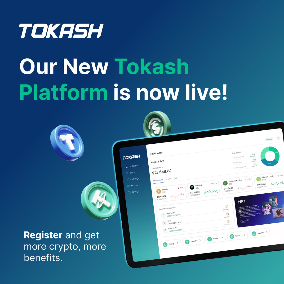 We are excited to share that the newly upgraded Tokash platform is now live!
Start your journey with transacting and near-instant #card top-up, while you make your money work for you with our #Savings accounts!
Join us for a better experience!
app.tokash.io/dashboard
#stablecoins