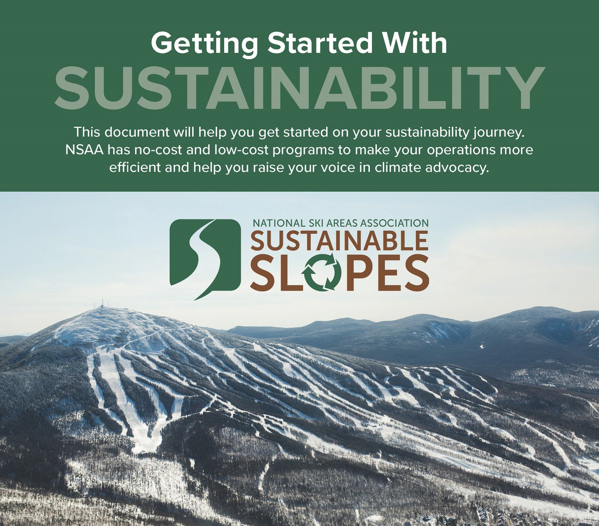 Start here for sustainability ♻️ NSAA's environmental resources range from large to small, and starting your sustainability journey can be overwhelming. That's why we collected no-cost and low-cost solutions to take action. Learn more at nsaa.org/sustainability. #mountaininspired