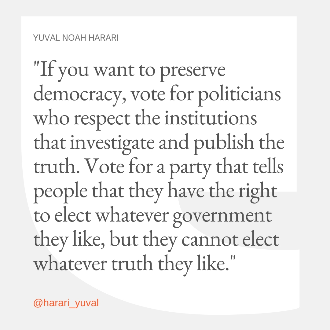 Truth cannot be subjective or selectively chosen to suit individual preferences - seek and support the parties and politicians who demonstrate respect for institutions dedicated to investigating and sharing factual information.

#quote #democracy