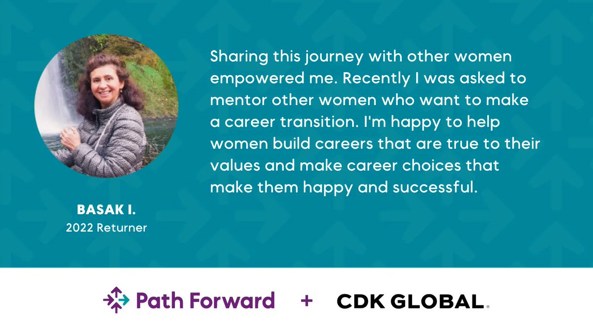 Path Forward (@pathfwd) on Twitter photo Last year, Basak and five other returners completed <a href="/CDKGlobal/">CDK Global</a>'s returnship program and then joined the company full-time. The experience empowered her restart! Apply for a #returnship and be part of a company that’s shaping the automotive retail industry. buff.ly/3NSd9KH Last year, Basak and five other returners completed <a href="/CDKGlobal/">CDK Global</a>'s returnship program and then joined the company full-time. The experience empowered her restart! Apply for a #returnship and be part of a company that’s shaping the automotive retail industry. buff.ly/3NSd9KH