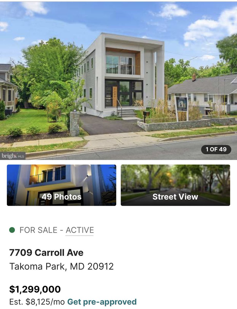 ANYAback's tweet image. Takoma Park house flippers have lost their damn minds! Why would they built this concrete vending machine?

Listed on 3/17/2023 for $1,595,000. Price has now dropped to $1,299,000.
Originally sold on 7/15/2022 for $575,000. 

Outcome: still ugly, still overpriced.