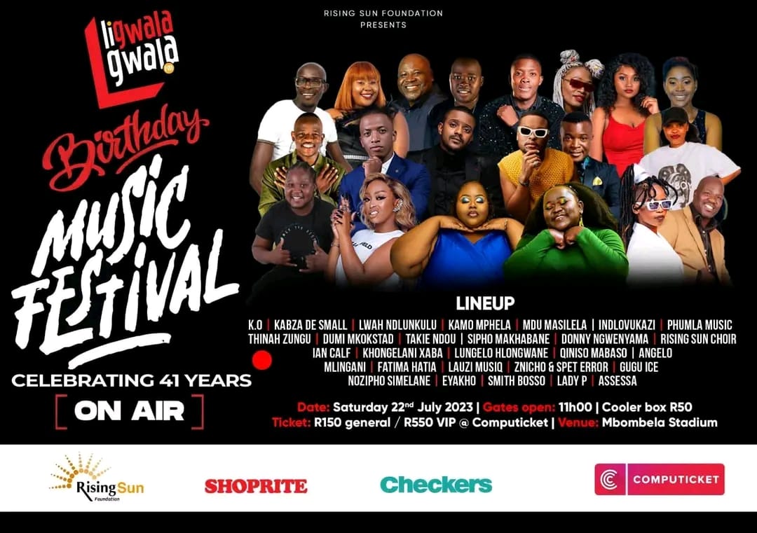 METROFMSA's tweet image. We are pleased to reveal the #FinalLineUp for the #LigwalagwalaFMBirthdayBash #MusicFestival in partnership with Rising Sun Foundation @ligwalagwalaFM  
 
Kusazoba mnandi! Get your tickets at CompuTickets/ Shoprite ,Checkers today! #ibuyile