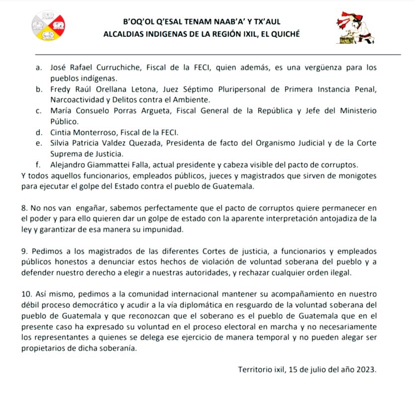 Factor4_GT's tweet photo. #RegiónIxchil #Coyuntura | Autoridades de las #AlcaldíasIndígenas de #Nebaj, #Chajul y  #Cotzal denuncian la “cobardía de los magistrados de la Corte de Apelaciones y de la CC de no querer reconocer  la ilegalidad de la resolución del Juez Séptimo de Primera Instancia Penal” 👇🏽 https://t.co/EyYzSLsnSL