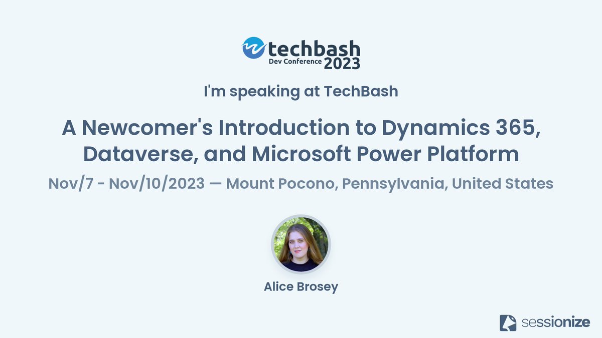 Get an intro to #Dynamics365, #Dataverse and the Microsoft #PowerPlatform from <a href="/ambroseya/">Alice Brosey</a> at #techbash 2023 this fall.

Register now and join us at <a href="/KalahariMeeting/">Kalahari Meetings</a> on Nov 7-10: techbash.com

#developers #powerapps #dynamics #techevents #devconference #poconos #nepa