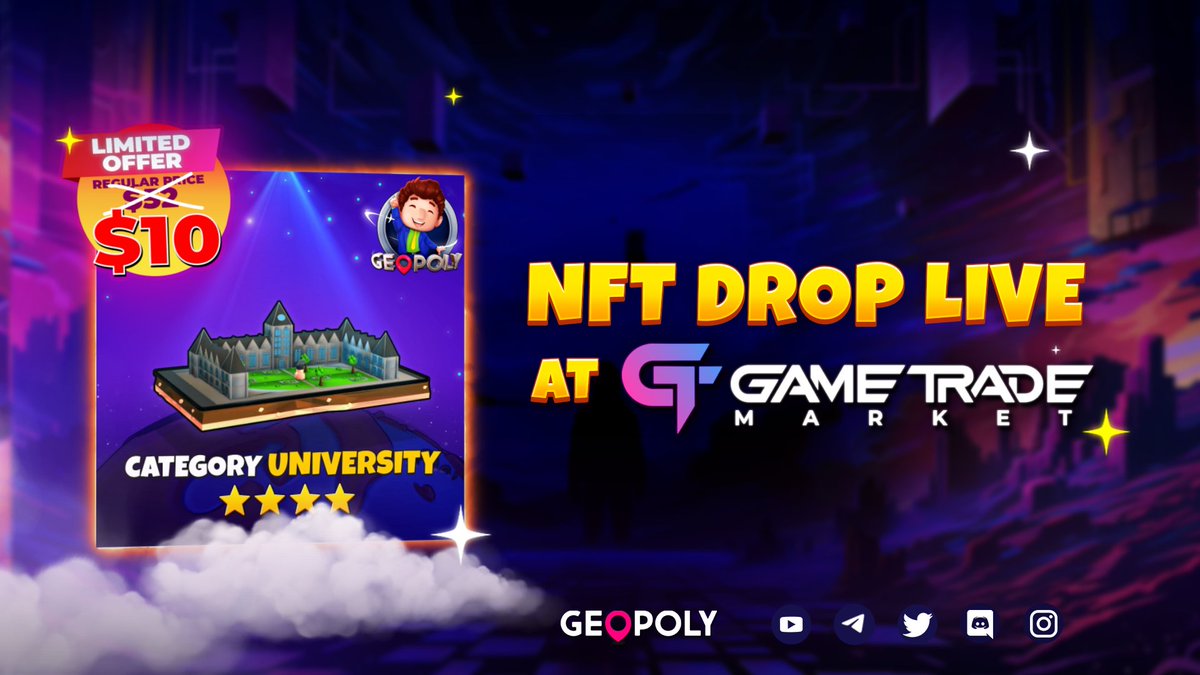 Get ready for this hot #offer that you won't be able to resist 🔥 For a limited time only 🤑, our university #NFT category is dropping from its usual price of $52 to an unbelievable $10! 💸 <a href="/GameTradeMarket/">Game Trade</a> 

🔥 gametrade.market/launchpad/Geop…