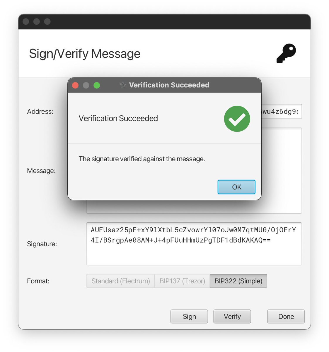 Message signing with Taproot requires a new standard compatible with  Schnorr signatures. BIP322 is the name of this standard, and Sparrow now  supports signing and verifying BIP322 signatures for Native Segwit and