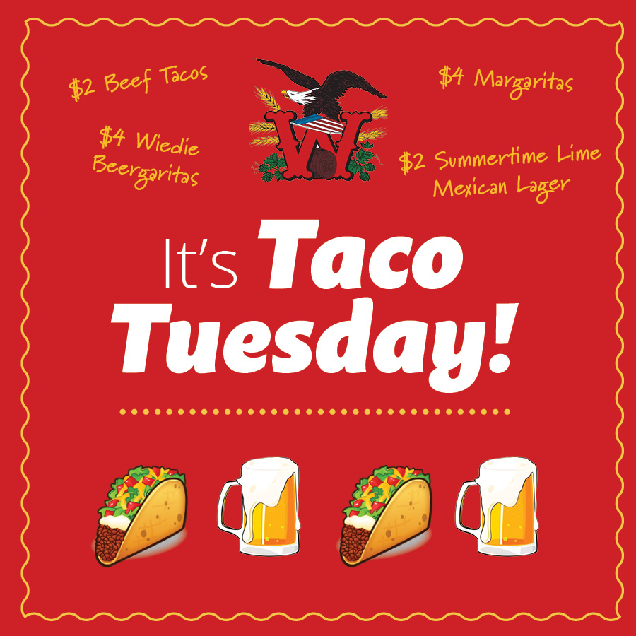 Let's Get Together...for Taco Tuesday and Team Tune Trivia!

It's $2 tacos and $4 margs all day, plus tonight at 7, play our new Music Trivia game featuring all types of music that's fun for the whole gang!