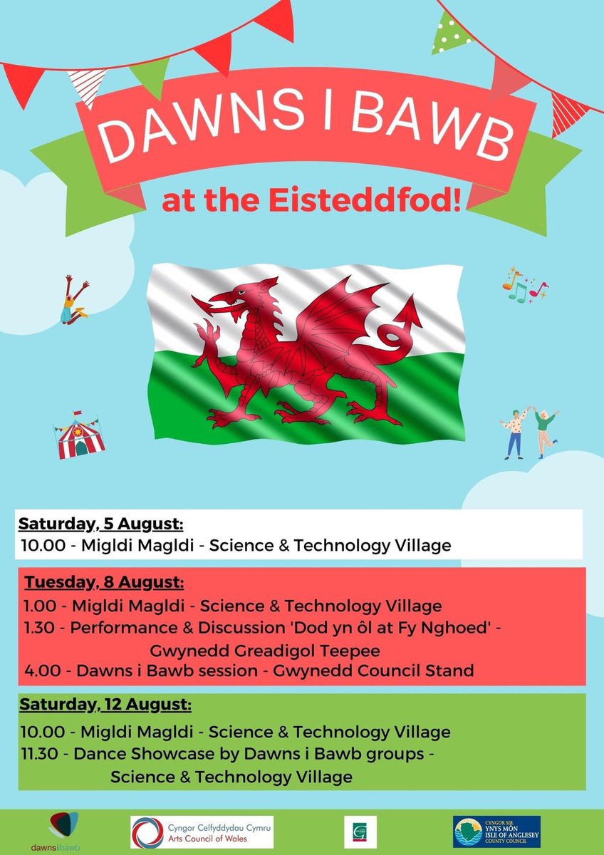 Rydym yn edrych ymlaen yn fawr at fod yn yr Eisteddfod mis nesa! Dyma cipolwg o'n gweithgareddau yn ystod yr wythnos (manylion i'w cadarnhau)

Looking forward to being at the Eisteddfod next month. Here is a sneaky peak of our activities during the week (subject to change)