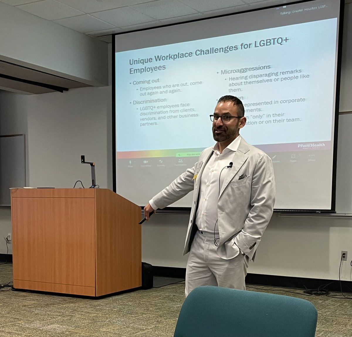 LGBTQ_Chmbr_Fdn's tweet photo. Great presentation by Raymond Castilleja Jr from @PrismHealthNTX LGBTQ+ Mental Health in the Workplace. https://t.co/xuFvwTI1IT