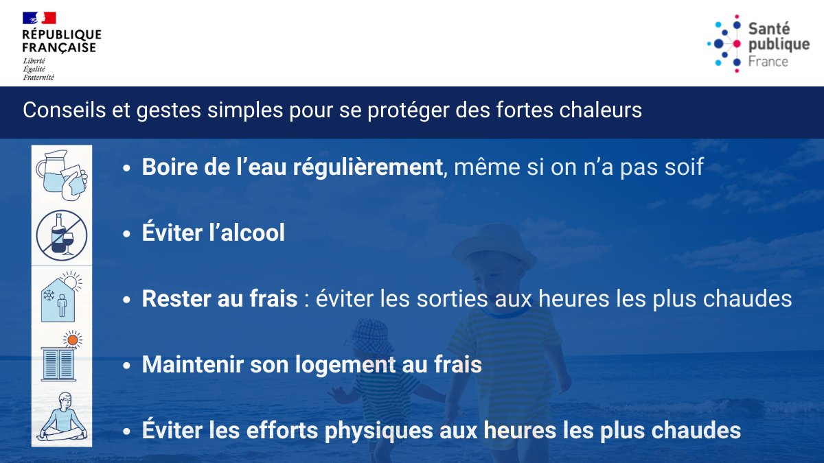 SantePubliqueFr's tweet image. 🌡️ Les bons réflexes à adopter par tous dès que les températures augmentent et pendant les #FortesChaleurs 
👉 Pour en savoir plus santepubliquefrance.fr/les-actualites…