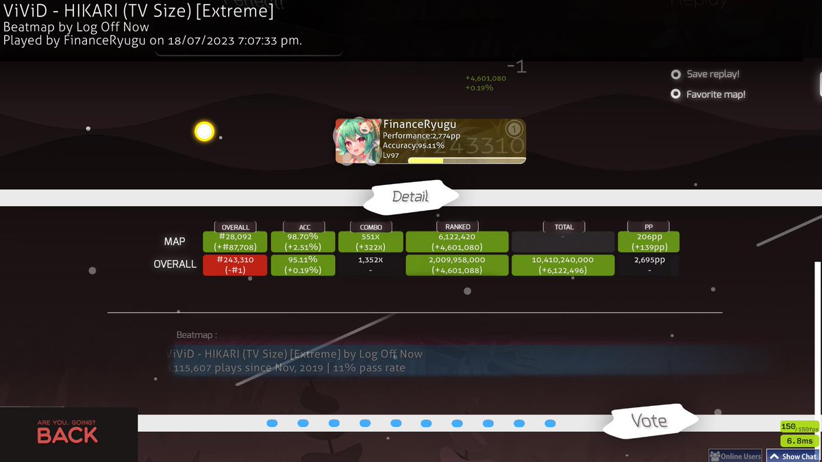 FeeshFizz's tweet photo. After so many chokes on different maps be it farm or non farm i finally got my first 200 pp play even if its a farm map im proud of it (its a bug that i loss 1 rank) https://t.co/qEOQex9VA3
