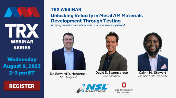 AmericaMakes's tweet photo. Learn about a new paradigm of #alloy &amp; process development at the August 9 #TRXwebinar! 

Presenters: @edherderick and David Scannapieco, from @NSLAnalytical, and @CalvinMStewart, The Ohio State University, College of Engineering. 

Register: https://t.co/YnAiJRn8zG https://t.co/xDFsp5QO30