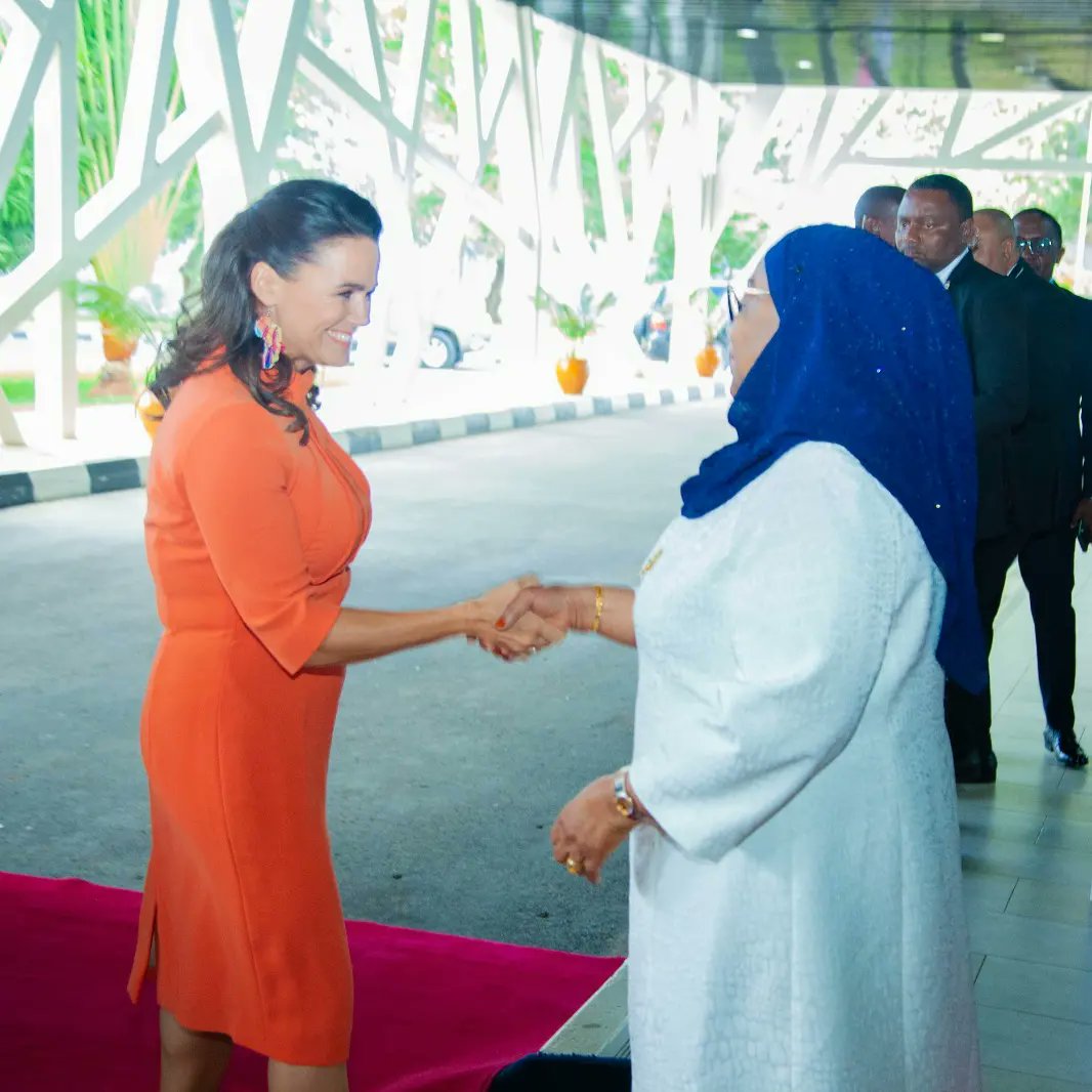 pichadunia's tweet photo. Rais wa Tanzania, Samia Suluhu Hassan leo akimpokea na kumkaribisha mgeni wake ambaye ni Rais wa Hungary, Katalin Novák alipowasili Ikulu jijini Dar es Salaam  ikiwa ni siku ya pili katika ziara yake nchini.

📸 na @pichadunia 
#pichadunia https://t.co/LDiVY833L8