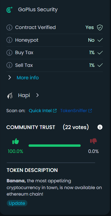 Banana_ERC's tweet photo. Best community is in $BANANA 22votes for dextools! means ready to hit million!

https://t.co/5VO3qTWsNW

#BANANA #PEPE #Binance #BTC #ETH #Ethereum #cryptocurrency #memecoins #Coinmarketcap #CoinGecko #Bitcoin #HOLDYOURBANANA https://t.co/kA8kc8YKz7