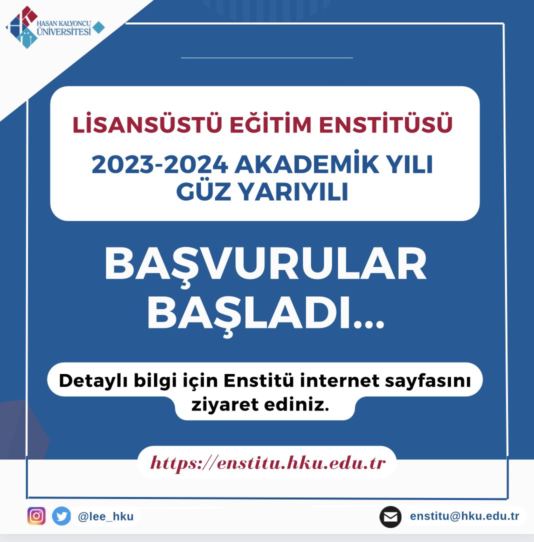 Detaylı bilgi ve çevrimiçi başvuru için
enstitu.hku.edu.tr
İletişim: 
enstitu@hku.edu.tr
<a href="/hkunv/">Hasan Kalyoncu Üniv</a>