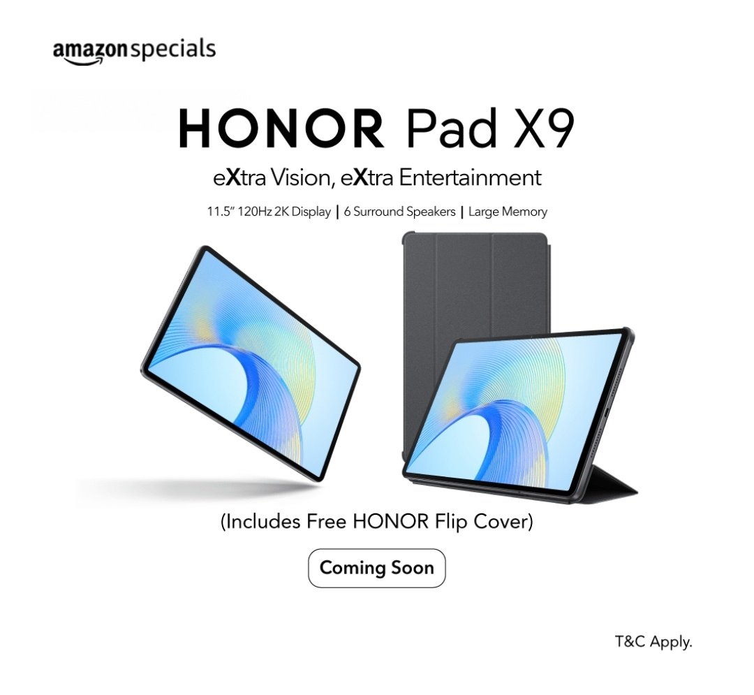 ravi3dfx's tweet photo. Honor Pad X9 launching soon in India on Amazon. 😍
📱 11.5" 2K IPS LCD display
120Hz , 400nits
#Snapdragon685
Adreno 610 GPU
🍭 Android 13
📸 5MP front 📷
📷 5MP rear
🔋 7250mAh 🔋
📶 WiFi 5
Bluetooth 5.1
🔊 6 speakers
499 gram
6.9mm thick
#Honor #HonorPadX9 #HonorForKnights https://t.co/D4kDSAeG4T