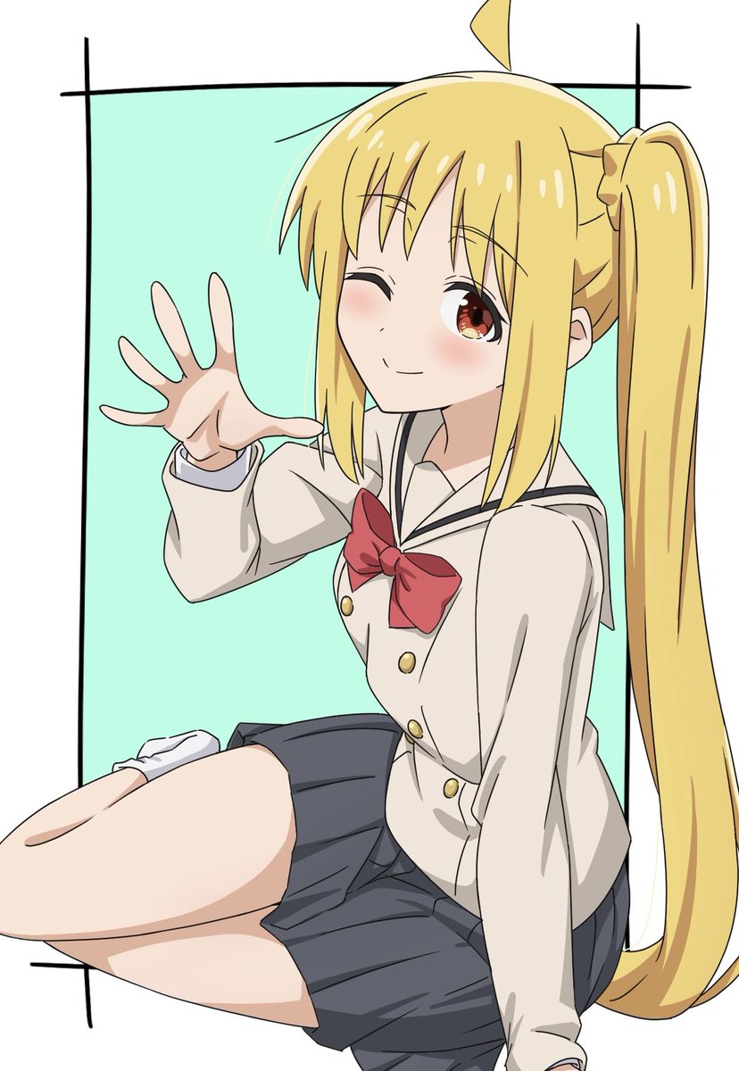 ijichi nijika 1girl solo skirt blonde hair one eye closed school uniform long hair  illustration images