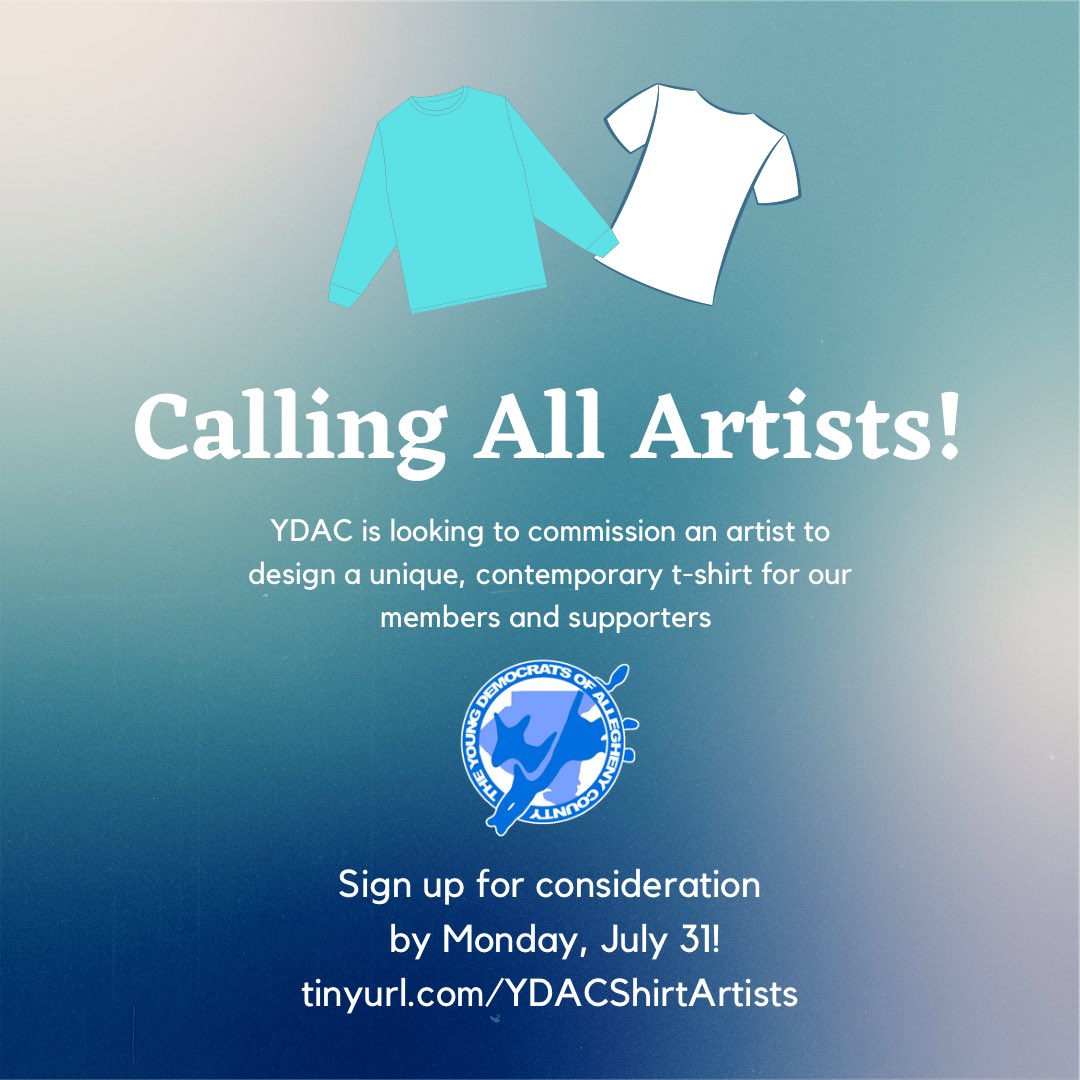 CALLING ALL ARTISTS: We’re looking to commission an artist to design our first YDAC shirt in years! You will be compensated when chosen. For more details, follow this link: tinyurl.com/YDACShirtArtis…. #tshirt #pittsburghartists #pittsburghart #pittsburghartist