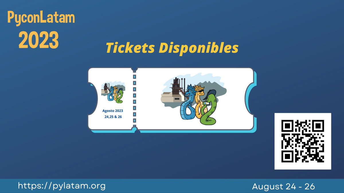 📢📢 Tickets, tickets... 📢📢

¡#PyConLatam23!🚀🐍

Sumérgete en el mundo del #Python y conecta con apasionados desarrolladores en esta increíble conferencia.🚀

¡Consigue tu boleto y únete a la comunidad de entusiastas de la programación!👇
pylatam.org

#PyConLatam