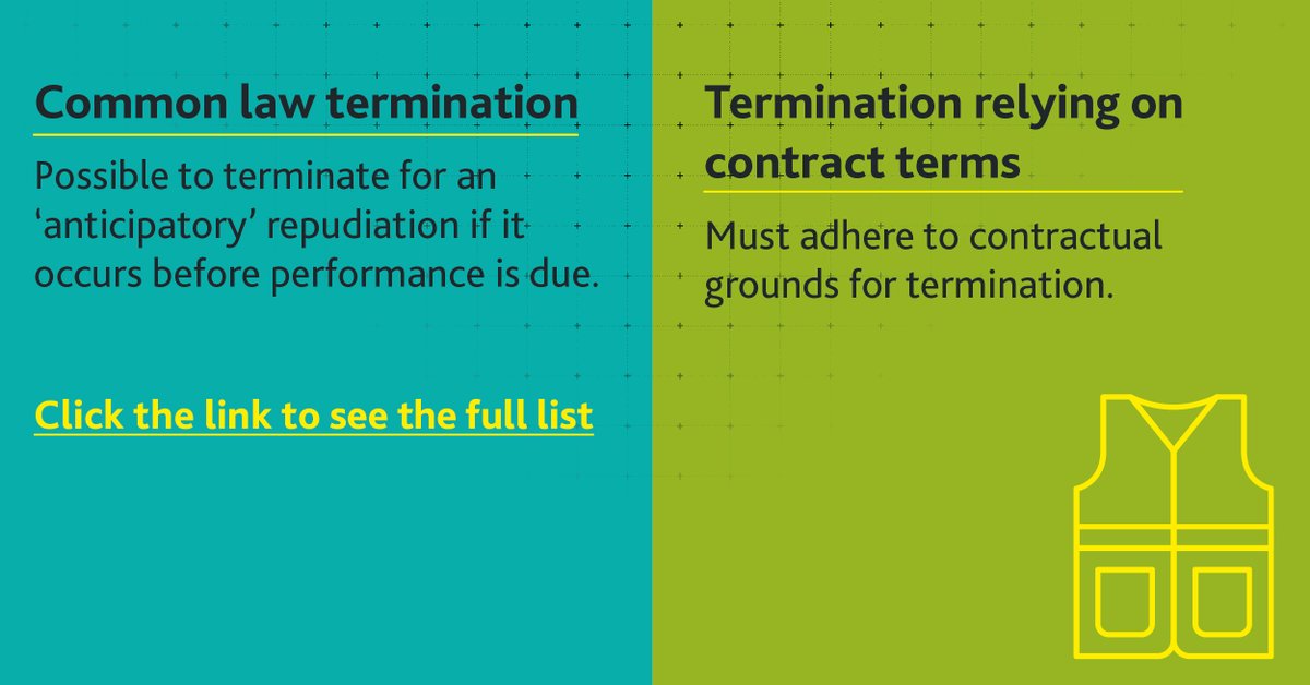 🏗 One of the most common errors made in construction law practice relates to termination. Why? Because the two different ways to terminate often cause confusion. Do you know the difference between termination at law and termination under contract? 👉lnkd.in/eRW9sZUh