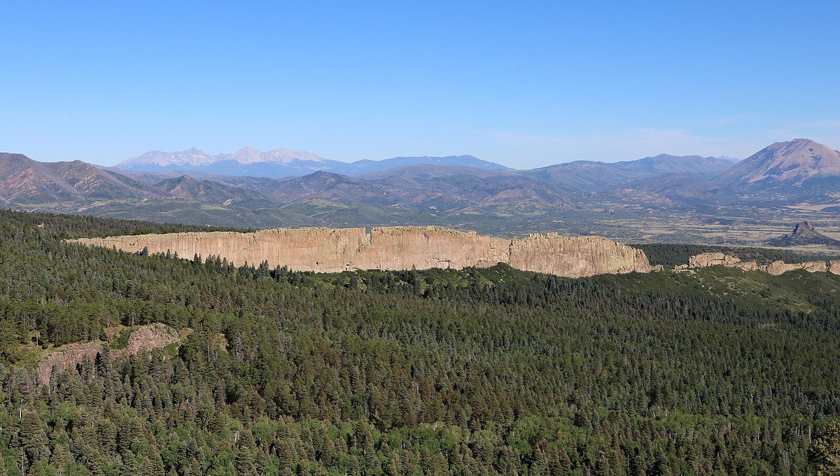 The Big Wall Dike at La Veta, Colorado. In the distance on the left is Blanca Peak. #Colorado #Dikes