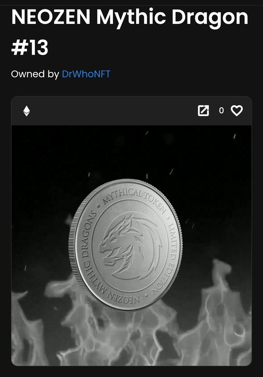 0xDoctorWho's tweet photo. Just minted my Mythic Dragon #13 by @NEOZEN_NFT for holding onto Myth Of Dragon NFT (Tidal Dragon #1) gifted to me by @shibselect. 
If you held a myth of dragon, go claim your Mythic Dragon (link in the neozen discord) https://t.co/HEivJ5njGw