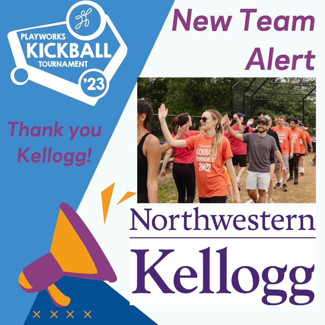 PlayworksIL's tweet photo. We're so excited to welcome Kellogg School of Management to our Kickball Tournament this year! Cant wait to see you on the field this year! https://t.co/xHpsXXIWbL