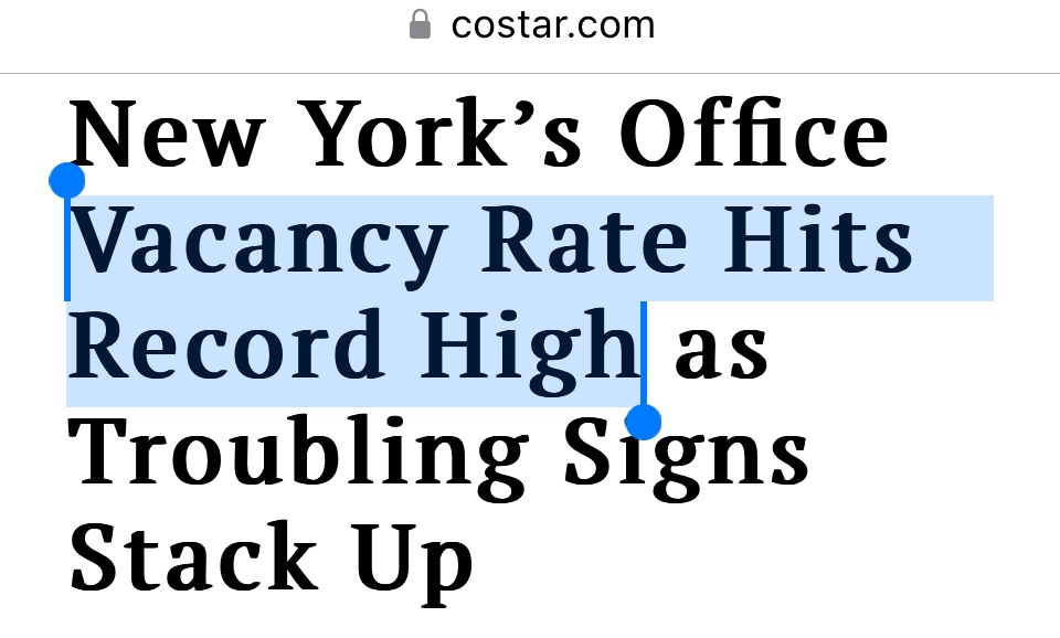 New York's Office Vacancy Rate Hits Record High as Troubling Signs Stack Up