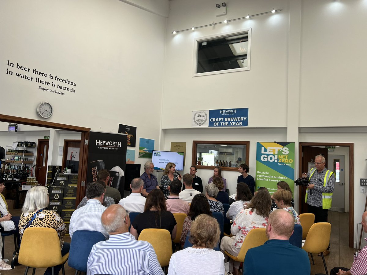 allonboard_'s tweet photo. Great to hear from local Sussex food and drink businesses Nutbourne Vineyards, Moo Pies, @cocoalocochoc and @hepworthsbeer at the first sustainability event from #letsgonetzero #westsussex https://t.co/ofyL4VyaJy