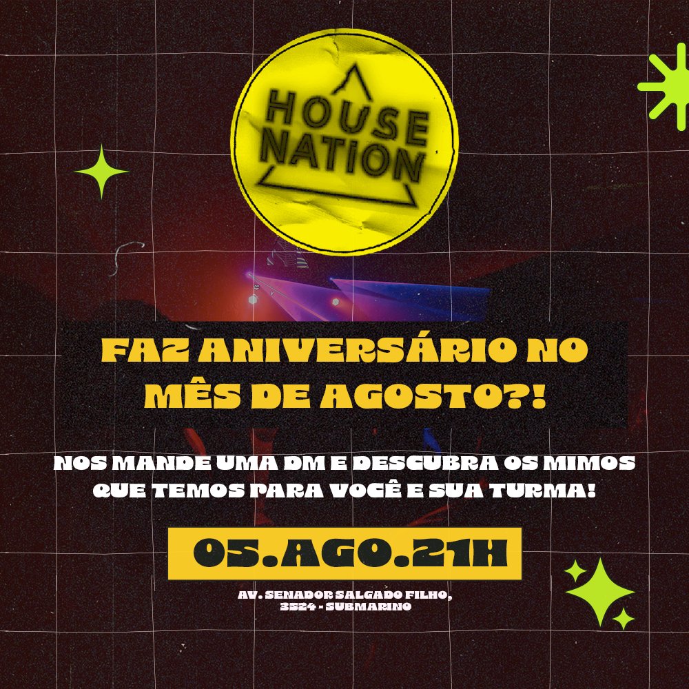 HNationparty's tweet photo. Tá sabendo das condições especiais para aniversariantes do mês?! Marca aqui sua galera ou os aniversariantes que você conhece, nos manda uma DM e vem comemorar com a gente! 🎉
Vamos celebrar juntos no dia 5 de Agosto a maior edição da HouseNation! 🪩
🎟 Adquira seu ingresso agora https://t.co/iINPzMlc5N