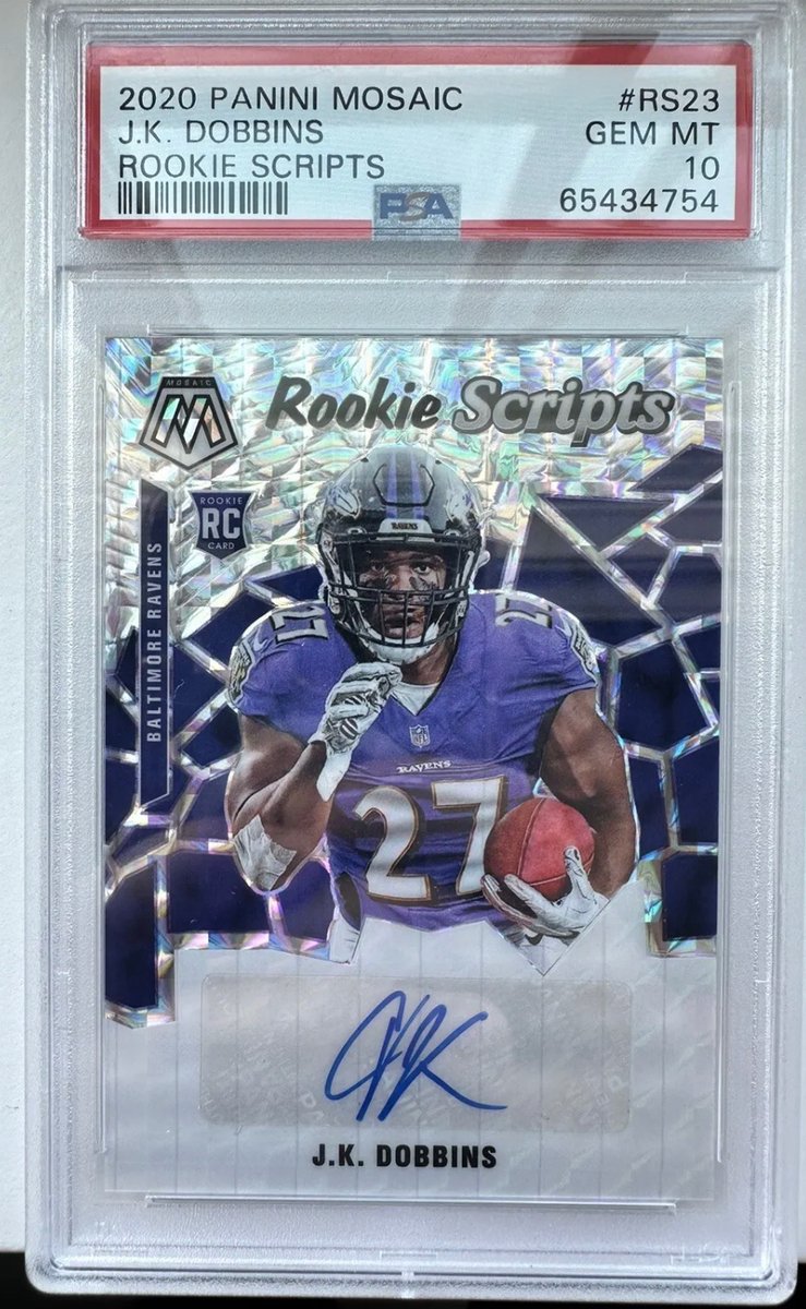 ryanbrusco's tweet photo. @hobby801 @TonysCards @sports_sell @ILOVECOLLECTIN1 Dobbins Mosaic Auto Rookie $75 shipped https://t.co/Lb3pBWUUZo