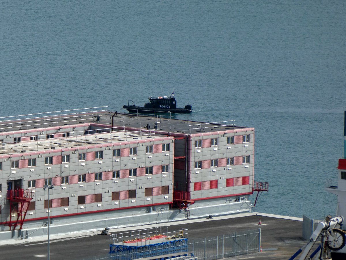 SeanThe1andOnly's tweet photo. The Bibby Stockholm has docked at Portland port. It's finally here. Checked in for 18 months at the docks let's see what happens. 

#bibbystockholm #barge #port #asylumseekers #workhasbegun #docks #uk #news #watchthisspace #portland #dorset https://t.co/zBgQD05kP7