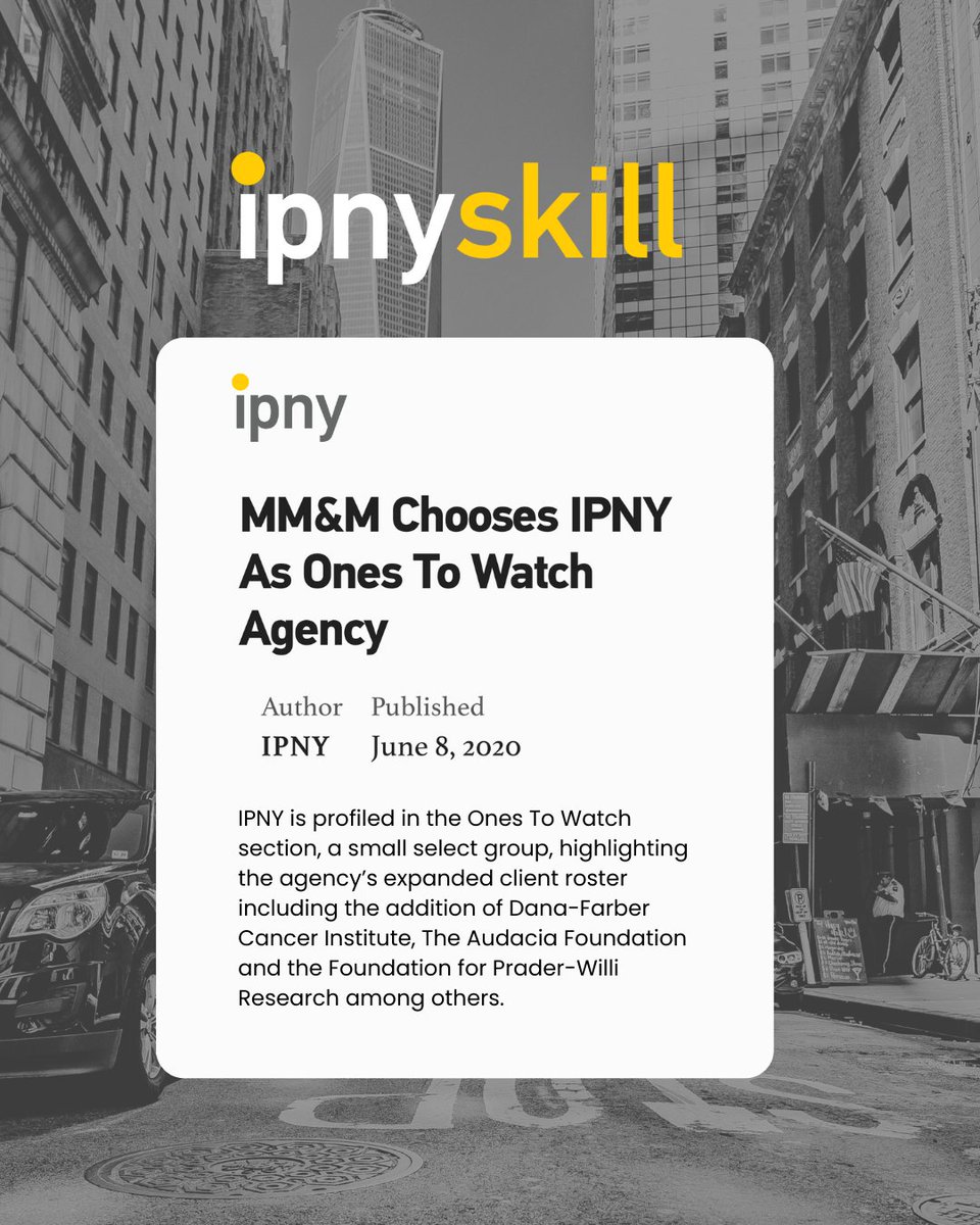 IPNYTweets's tweet photo. Throwback to when MM&amp;M (Medical Marketing &amp; Media) choose IPNY to be included in their 2020 North American Healthcare Agency 100 issue. IPNY was profiled in the “Ones To Watch” section, a small select group, highlighting the agency’s expanded client roster. https://t.co/m1J2LLOSFQ