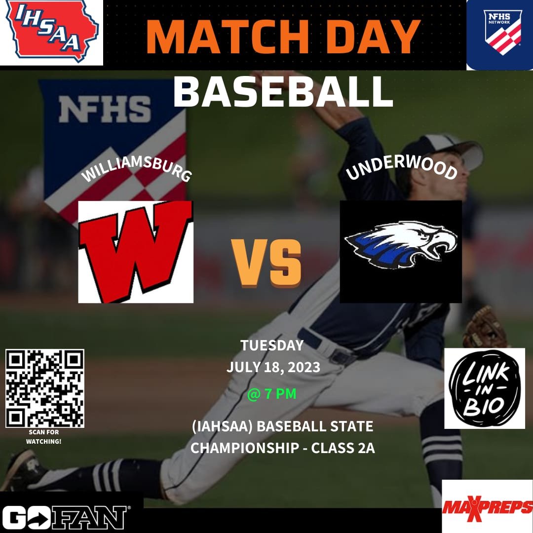 IAHSAA SPORT (@iahsaa_sport) on Twitter photo 🏆2023 IHSAA BASEBALL-CLASS 2A
⚾WILLIAMSBURG🆚UNDERWOOD
📺Live Stream On: bit.ly/Livestreamhsba…
🗓Today July 18
⏰7 PM
<a href="/WCSD_Raiders/">WCSD Schools</a> <a href="/WBurg_Raider_BB/">Williamsburg Baseball</a> <a href="/raidersoftball5/">Raider Softball</a> <a href="/Chicagohawkeye1/">Darcy Rich</a> <a href="/mbjepson32/">Michael Jepson</a> @Jack_Degen9354 <a href="/EagleActivities/">Underwood Eagles</a> <a href="/DirtyUbaseball/">Underwood Baseball</a> <a href="/barstool_u/">Barstool Dirty U</a> <a href="/nmechaelsen/">Nate Mechaelsen</a> @1mjr4 🏆2023 IHSAA BASEBALL-CLASS 2A
⚾WILLIAMSBURG🆚UNDERWOOD
📺Live Stream On: bit.ly/Livestreamhsba…
🗓Today July 18
⏰7 PM
<a href="/WCSD_Raiders/">WCSD Schools</a> <a href="/WBurg_Raider_BB/">Williamsburg Baseball</a> <a href="/raidersoftball5/">Raider Softball</a> <a href="/Chicagohawkeye1/">Darcy Rich</a> <a href="/mbjepson32/">Michael Jepson</a> @Jack_Degen9354 <a href="/EagleActivities/">Underwood Eagles</a> <a href="/DirtyUbaseball/">Underwood Baseball</a> <a href="/barstool_u/">Barstool Dirty U</a> <a href="/nmechaelsen/">Nate Mechaelsen</a> @1mjr4