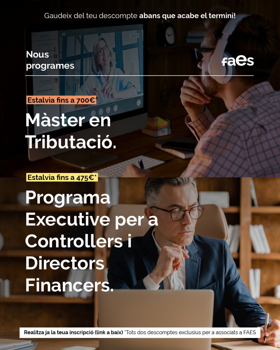 📚Màster en Tributació: Descomptes acumulatius de fins a 700€ en la matrícula. Preu de "Altres Col·lectius" i descompte addicional de 300€ per inscripció primerenca.