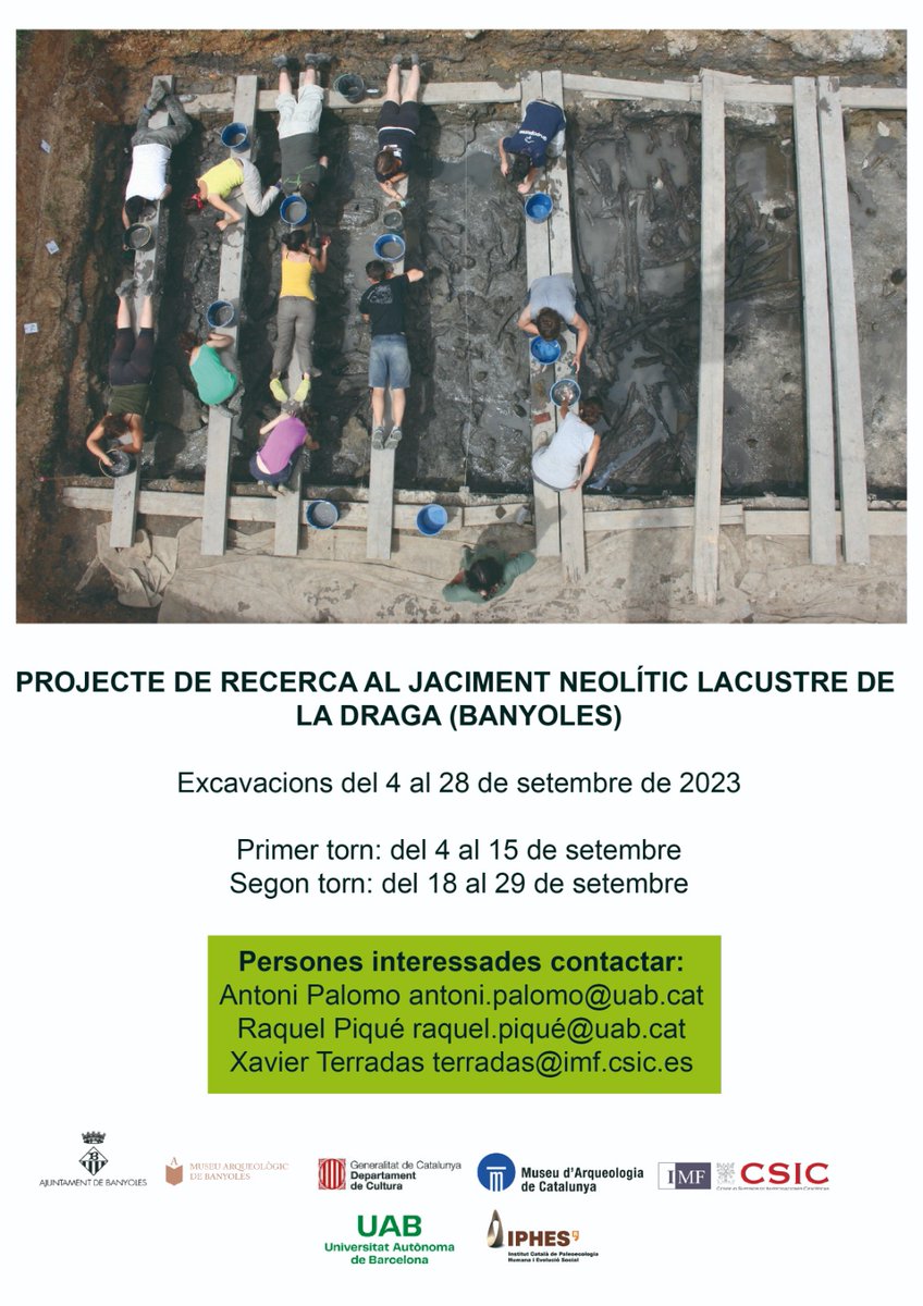 Archaeology of Social Dynamics - ASD (@asd_csic) on Twitter photo Don't miss the oportunity to excavate in LA DRAGA site !!!
<a href="/CSICCat/">CSIC en Catalunya</a> <a href="/imfcsic/">IMF-CSIC</a> <a href="/ArchHubCSIC/">ArchaeologyHub CSIC</a> <a href="/Prehistoria_UAB/">Prehistoria UAB</a> <a href="/neolithicwmed/">NeolithicWMed - UAB/CSIC</a> <a href="/macarqueologia/">Museu d'Arqueologia de Catalunya</a> <a href="/museusbanyoles/">Museus de Banyoles</a> <a href="/FundacionPalarq/">Fundación Palarq</a> <a href="/iphes/">IPHES-CERCA</a> <a href="/patrimonigencat/">Patrimoni</a> Don't miss the oportunity to excavate in LA DRAGA site !!!
<a href="/CSICCat/">CSIC en Catalunya</a> <a href="/imfcsic/">IMF-CSIC</a> <a href="/ArchHubCSIC/">ArchaeologyHub CSIC</a> <a href="/Prehistoria_UAB/">Prehistoria UAB</a> <a href="/neolithicwmed/">NeolithicWMed - UAB/CSIC</a> <a href="/macarqueologia/">Museu d'Arqueologia de Catalunya</a> <a href="/museusbanyoles/">Museus de Banyoles</a> <a href="/FundacionPalarq/">Fundación Palarq</a> <a href="/iphes/">IPHES-CERCA</a> <a href="/patrimonigencat/">Patrimoni</a>