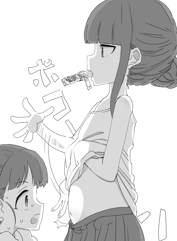 ファンボックスに『夏休み中に食っちゃ寝して膨れた雪美ちゃんのお腹太鼓を舞ちゃんに聞かせてるところ』リクエストは特に来ていなかったのですが私が見たかったので描きました 