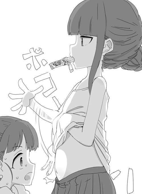 ファンボックスに『夏休み中に食っちゃ寝して膨れた雪美ちゃんのお腹太鼓を舞ちゃんに聞かせてるところ』リクエストは特に来ていなかったのですが私が見たかったので描きました 