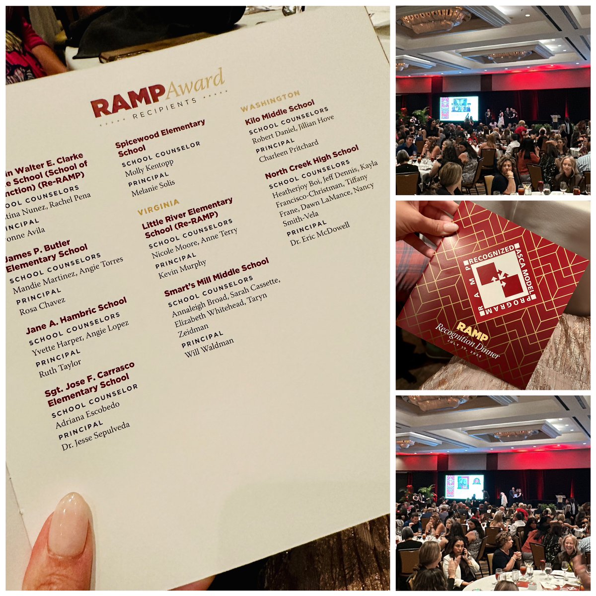 VSCA's tweet photo. Congrats to Little River Elementary School (re-ramp) and Smart’s Mill Middle School for recording RAMP awards last night! 🎉 #vaisforschoolcounselors #vscainaction #asca23 https://t.co/a0modW1x9Y