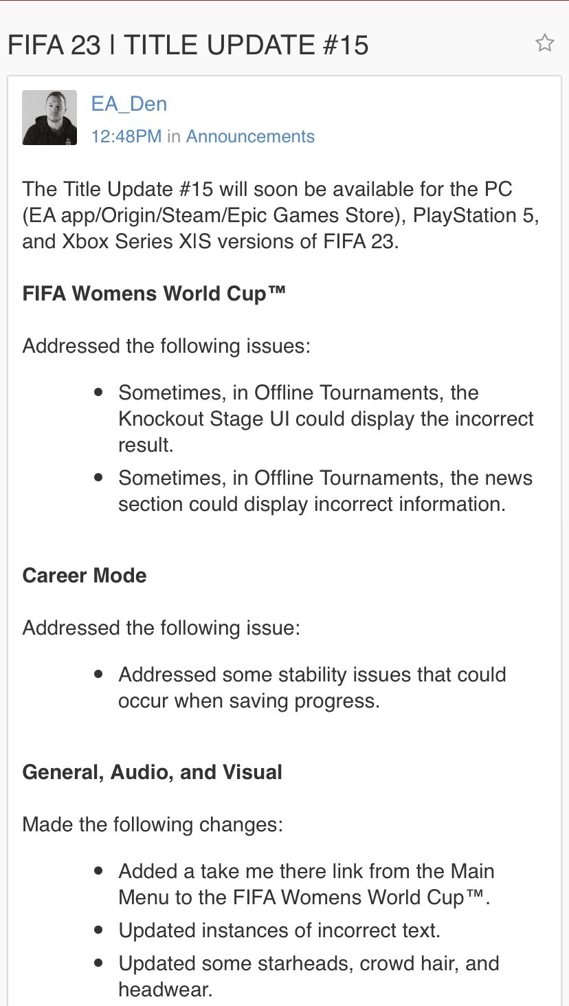 EA FC Faces on X: Fifa 23 Title Update dropping soon / X