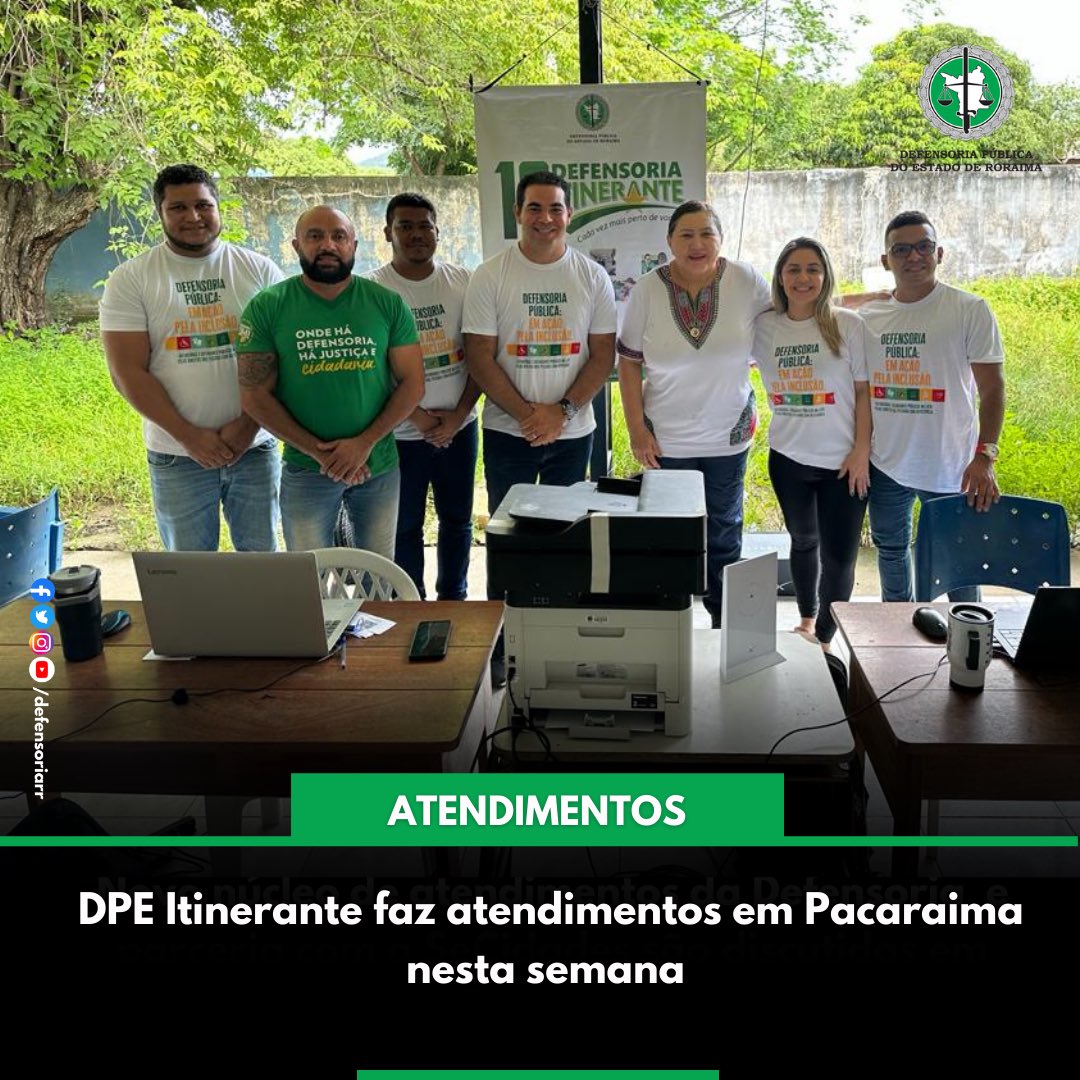 DefensoriaRR's tweet image. 📢Atenção, moradores de Pacaraima, Contão, Surumu, Barro e Sorocaima II!

⏳Até o dia 21 de julho, sexta-feira, a Defensoria Itinerante está atendendo toda a população, com serviços jurídicos gratuitos.

⏱️Não perca o prazo! É só até sexta-feira!

💚 #dpeitinerante #defensoriasim