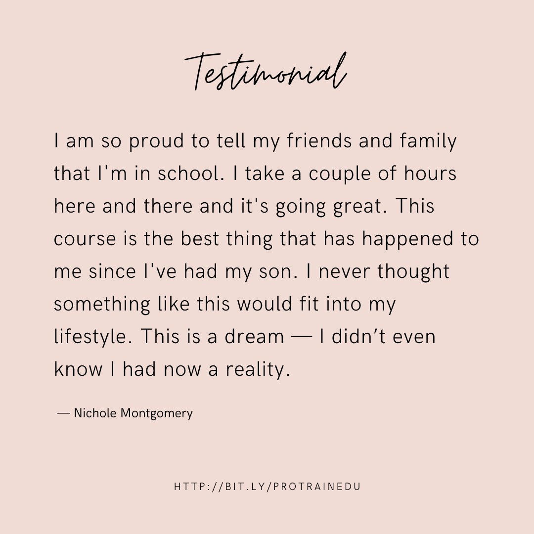 protrainedu's tweet photo. Feeling grateful and proud to be chasing my dreams with the support of the MyCAA military wives scholarship and ProTrain! Education is power. 🎓💪 #scholarship #education #militarylife #ProTrain https://t.co/31w9iNybYq