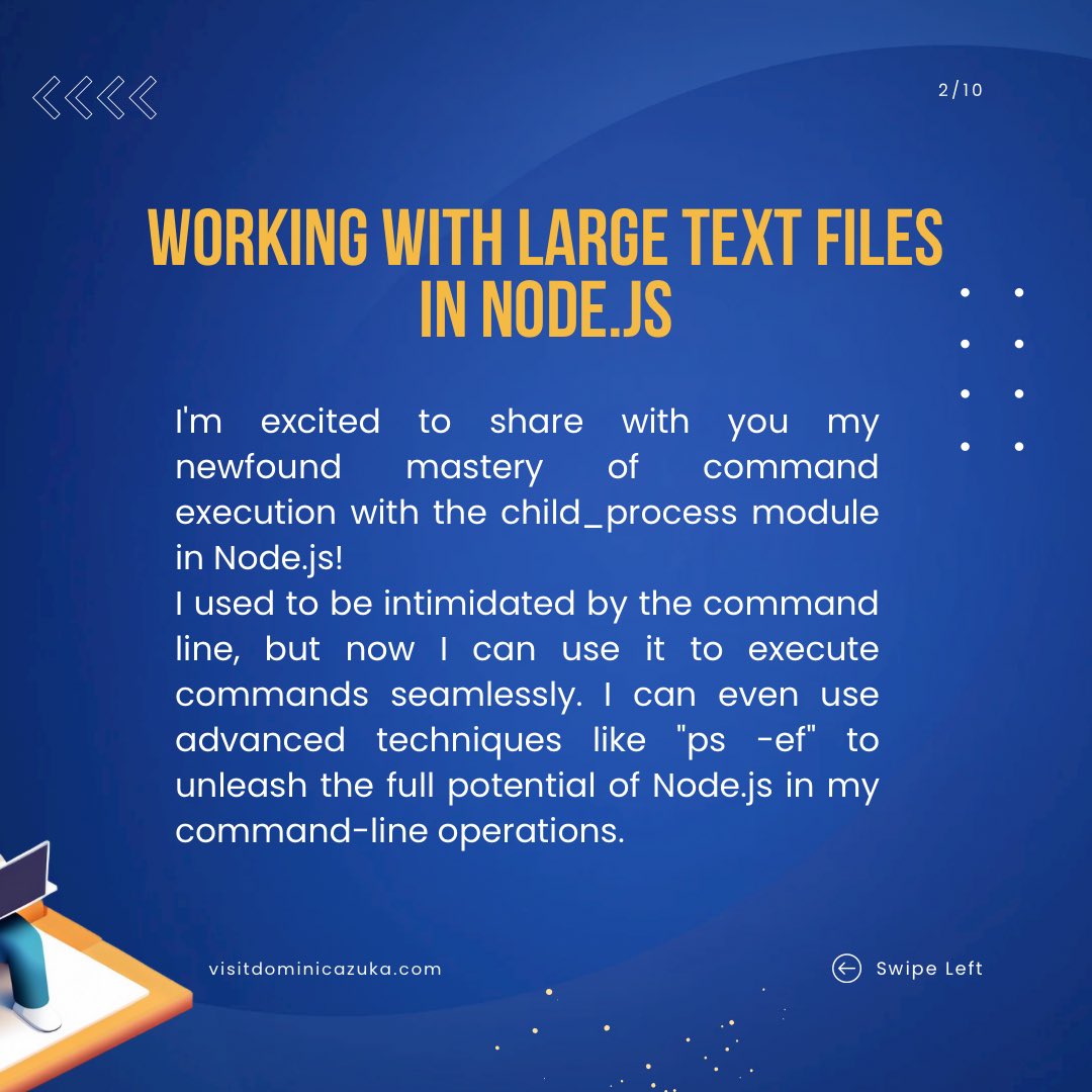 dominic_azuka's tweet photo. Using the #child_process module in #nodejs - a #Thread
I'm so excited to share my knowledge of command execution in Node.js with you.
We'll cover everything from the basics of the child_process module to advanced techniques like "ps -ef". https://t.co/HWXLFKVRyA