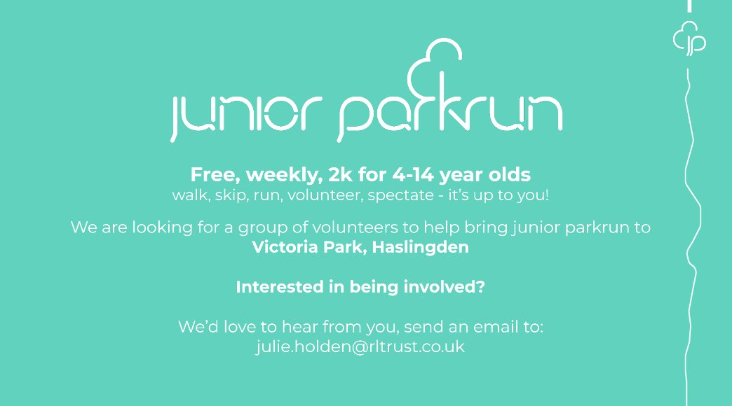 RLTrust's tweet image. Very exciting new📢
Junior Parkrun is coming to Rossendale. 

We are looking for volunteers to help run Junior Parkrun. It will be every Sunday 9am, Victoria Park, Haslingden. 

Interested in becoming a vokunteer? Email Julie at julie.holden@rltrust.co.uk
