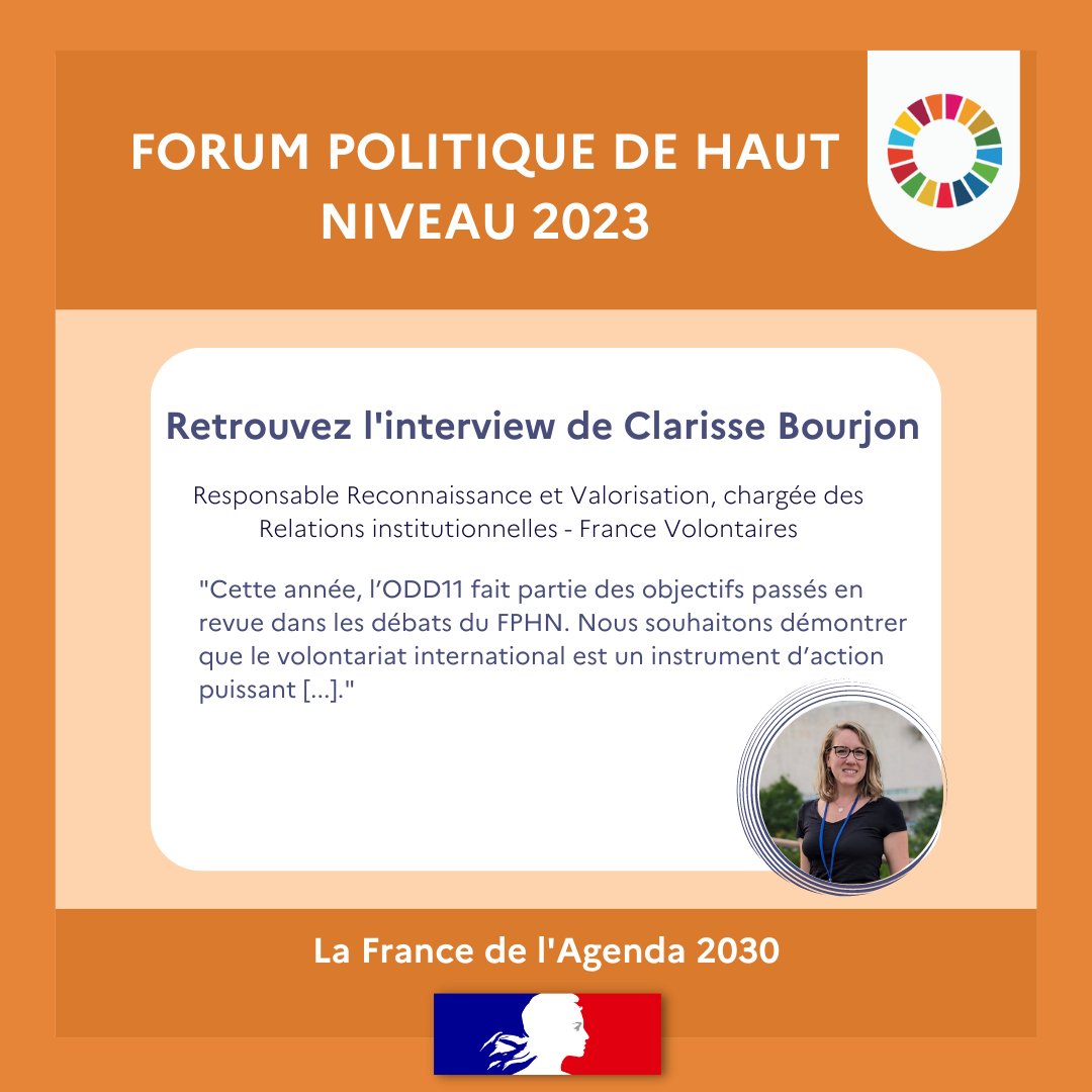 [#FPHN ]

🎈Retrouvez l'interview🎥de <a href="/ClarisseBourjon/">Clarisse Bourjon</a>, Responsable  Reconnaissance et Valorisation, chargée des Relations institutionnelles - France Volontaires lors du Forum politique de haut niveau.👆

➡️agenda-2030.fr/a-la-une/actua…
#Agenda2030
