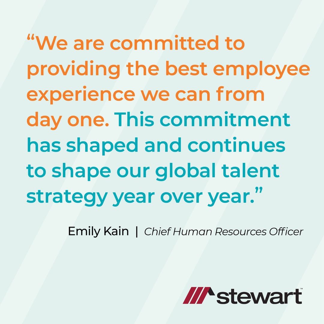 We invest in our people and take your career journey seriously.

“We take immense pride in keeping our employees safe and engaged, and in ensuring their business and well-being needs are met,” says Emily Kain.

Find an open position: stewart.com/careers

#CultureofCaring