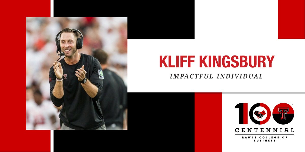 TTURawlsCollege's tweet photo. Impactful Individual: Kliff Kingsbury

Throughout his impressive football career, #RawlsCollege alum Kliff Kingsbury has displayed excellence on the field, both as a player &amp; as a coach. 🔗 https://t.co/E2kj1Zcy1O

#TTU100 #Impact #BuiltOnRawls https://t.co/QdCfKLNoC3